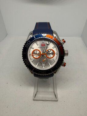 Mini Focus MF0426G Men's 47mm Silver Orange Chronograph Blue Silicone Watch